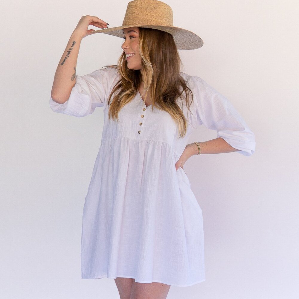 Linen Smock Dress - White